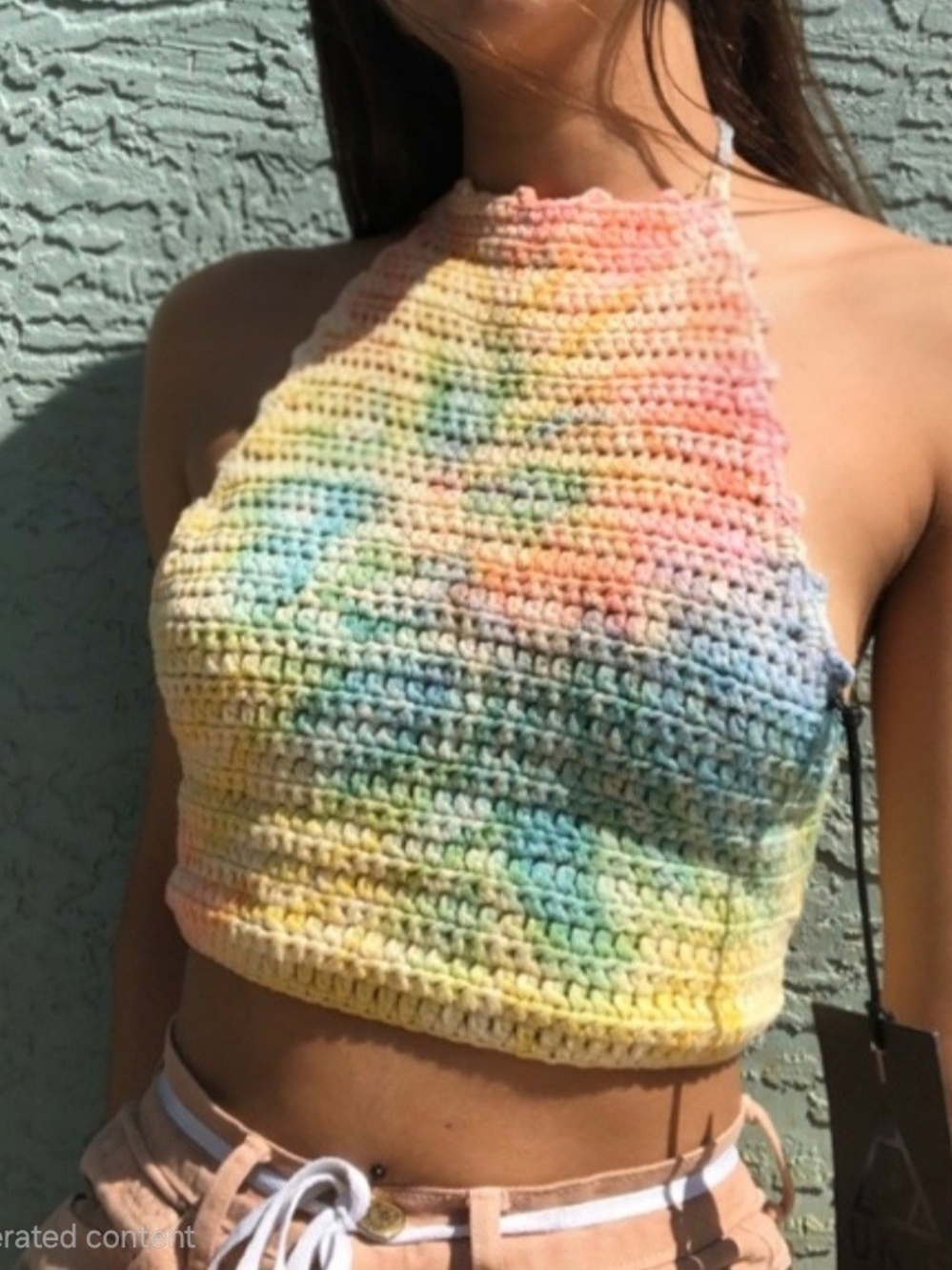 UNIF Multicolor Crochet Halter Top - Tie-Dye Pastel Size Medium